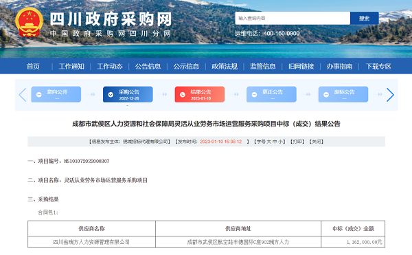 喜訊!瑞方人力中標(biāo)武侯區(qū)人社局靈活從業(yè)勞務(wù)市場運(yùn)營服務(wù)采購項(xiàng)目 第1張 喜訊!瑞方人力中標(biāo)武侯區(qū)人社局靈活從業(yè)勞務(wù)市場運(yùn)營服務(wù)采購項(xiàng)目 第1張